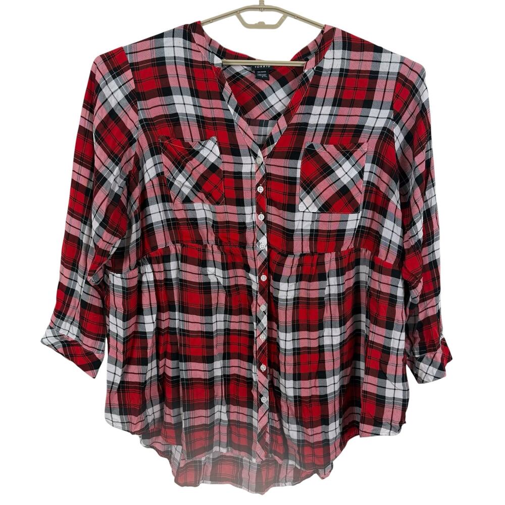 Torrid Women Plaid Babydoll Tunic Top Size 4 (US 26/4X) Preppy Academia School